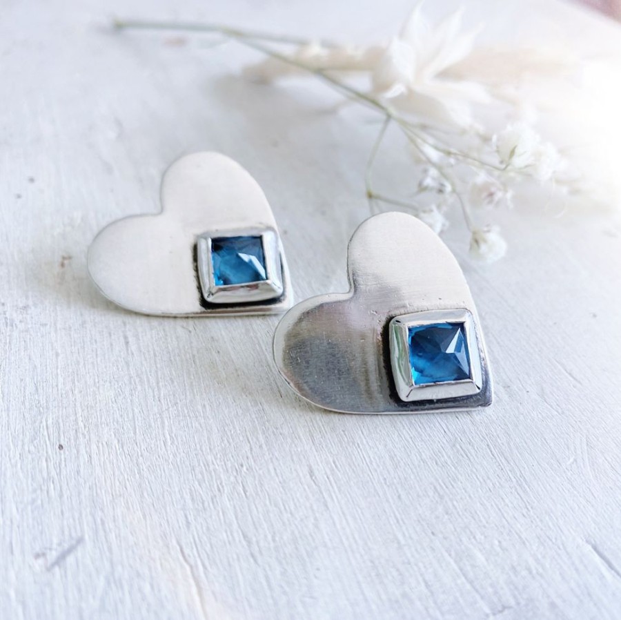 Joyas Delacons Joyas | Aros Corazon Rombo Topacio London Blue