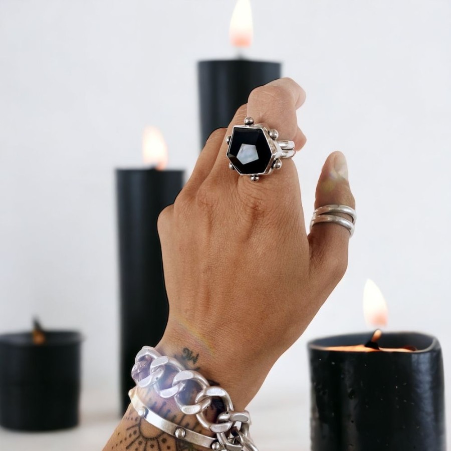 Joyas Delacons Joyas | Anillo Desigual Rock Obsidiana