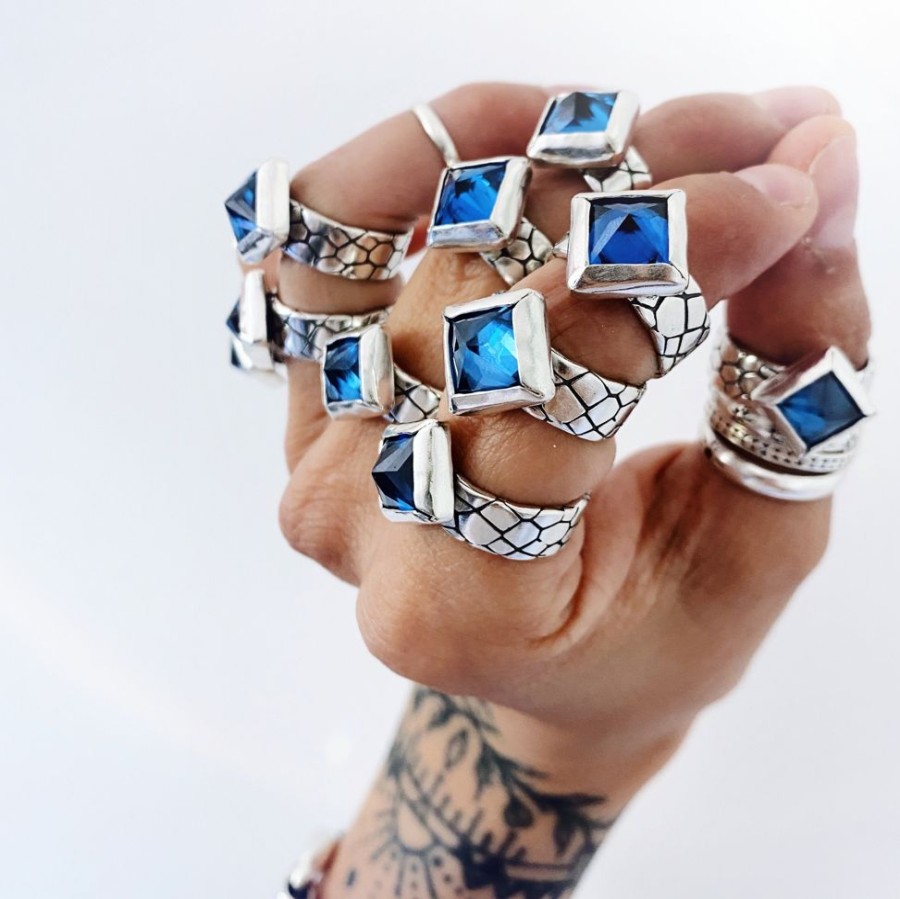 Joyas Delacons Joyas | Anillo Piel De Serpiente + Rombo Topacio London Blue