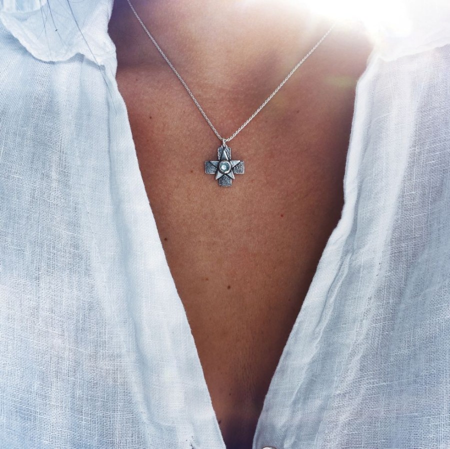 Joyas Delacons Joyas | Colgante Cross Star Topacio Celeste