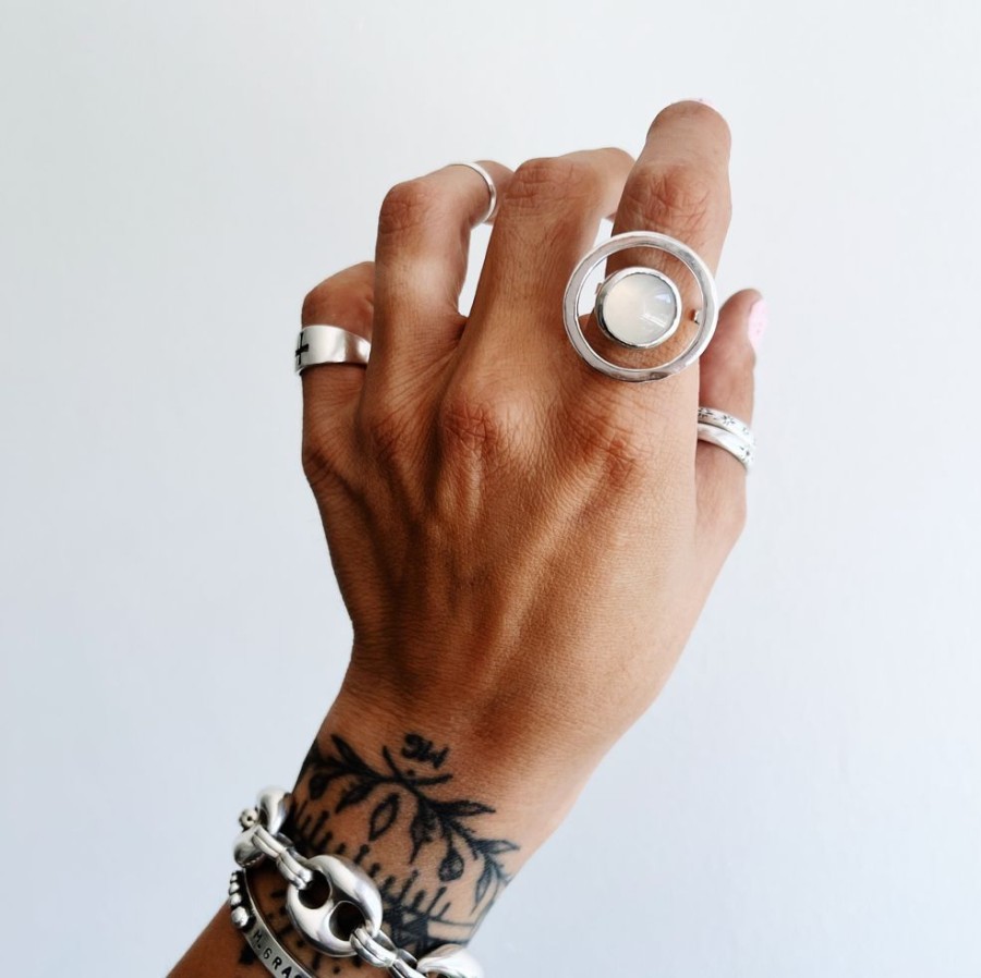 Joyas Delacons Joyas | Anillo Gran Saturno Agata Blanca